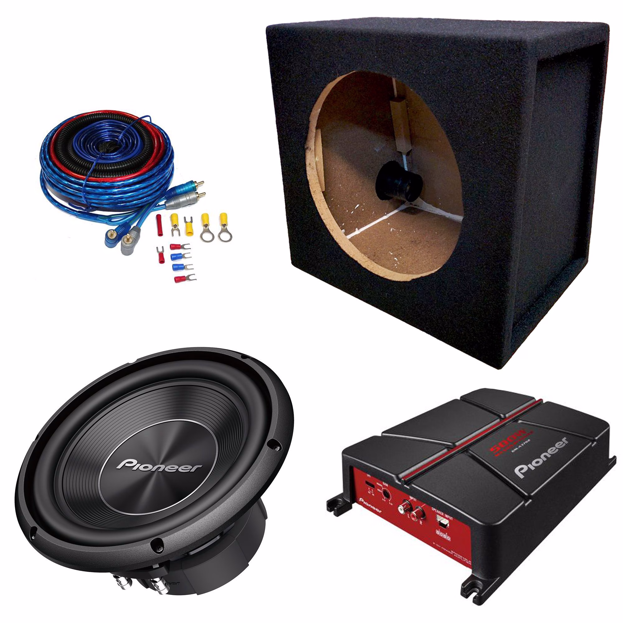 10″ PIONEER Car Subwoofer Bass Box 1300w Package, Amplifier & Wiring Kit - incarmusic.co.uk