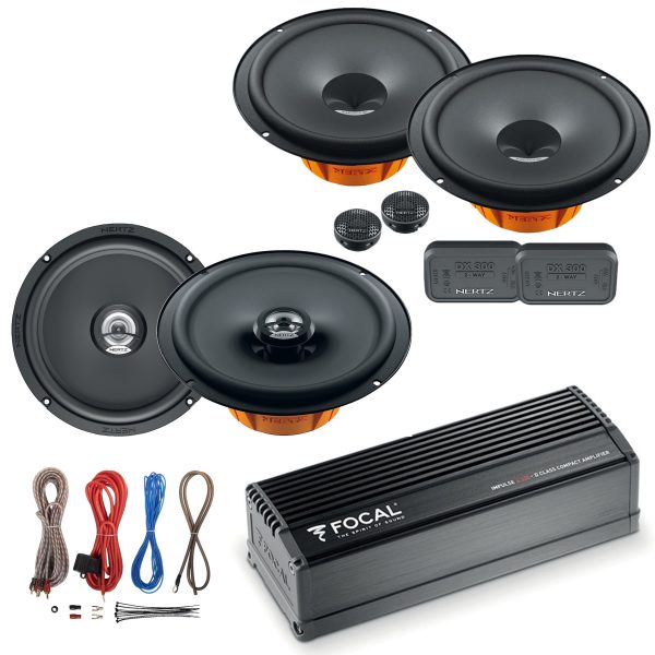 Hertz Dieci 2 Way System Component & Coaxial Speakers 6.5" with Focal 4 Channel Amplifier Package