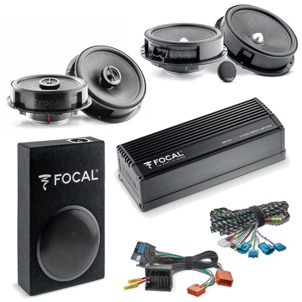 Focal Inside Volkswagen Car Audio Upgrade 2 Way Component and Coaxial Speaker plus Amplifier and Subwoofer Package