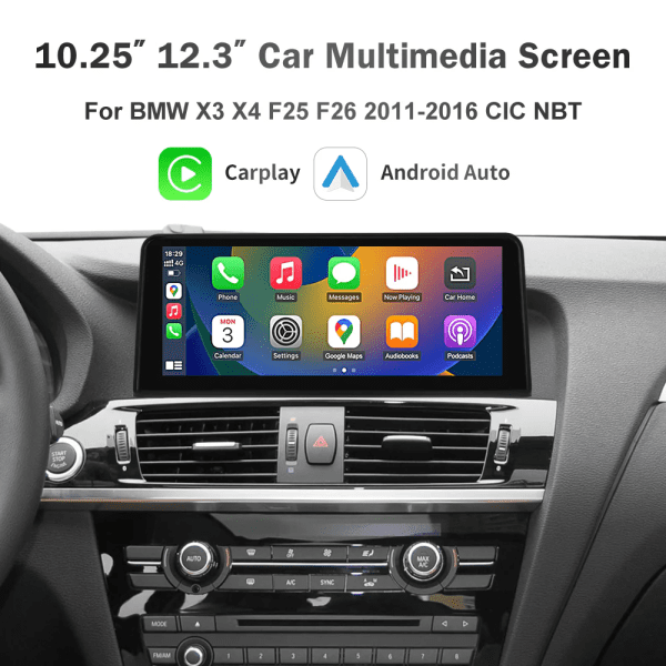 10.25  / 12.3" Car Multimedia Linux Screen with Apple CarPlay & Android Auto For BMW X3, X4 Series 2011-2016 with CIC/NBT/EVO System