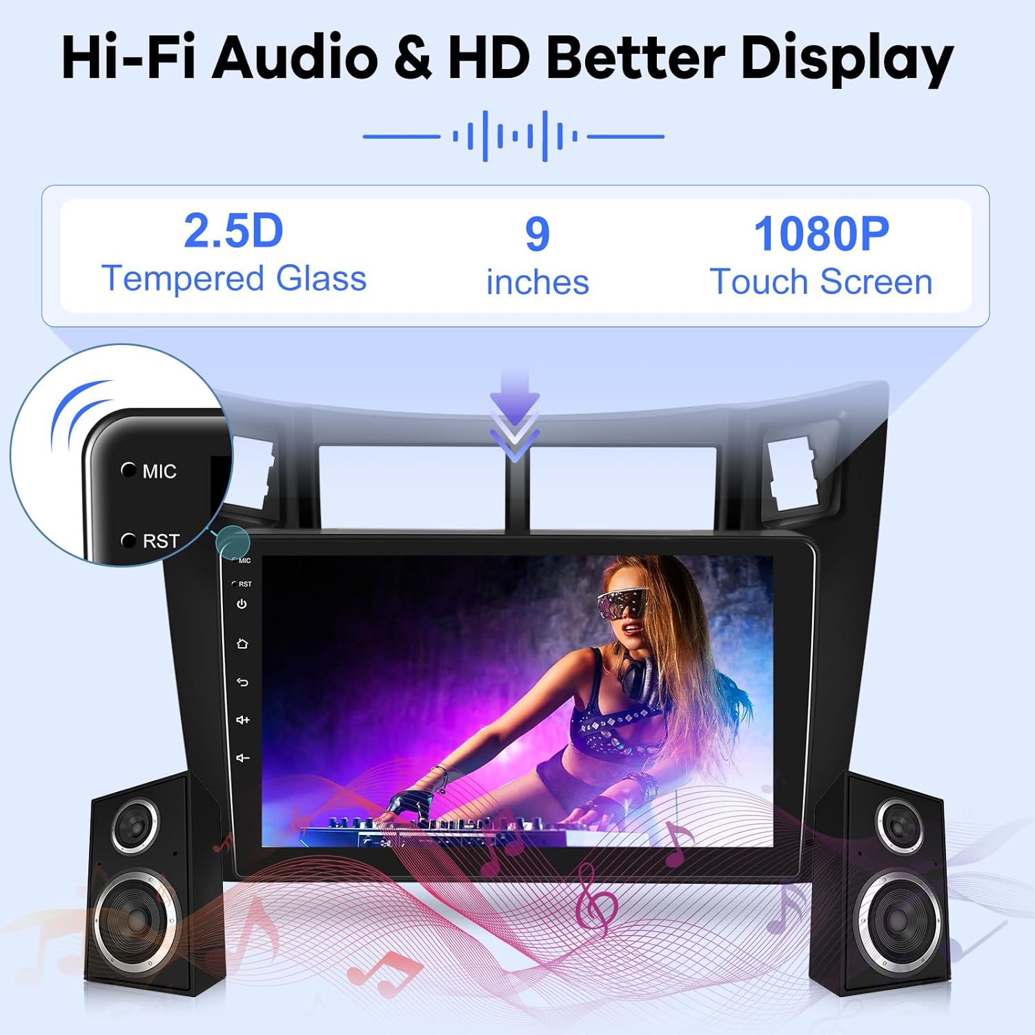 9” Android Multimedia Carplay Stereo With Bluetooth, Wifi, Usb, Aux Custom Fit For Toyota Yaris (2005-2012) -...