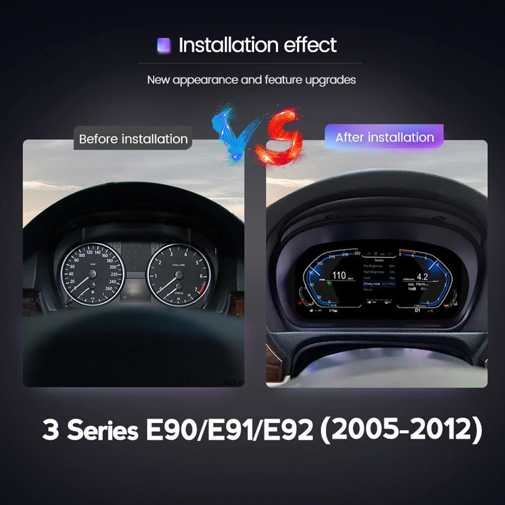 Virtual Cockpit 11″ Digital Speedometer Odometer Instrument Cluster Upgrade for BMW 3 Series E90 E91 E92 2005-2012 -...