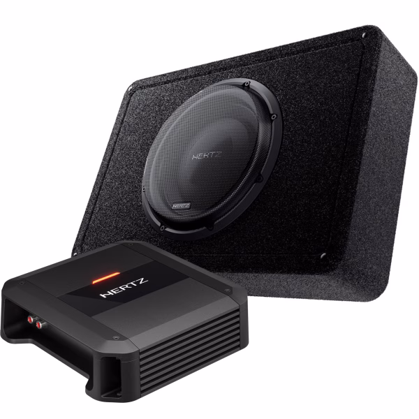 Hertz Mille Pro MPBX 300 S2 12″ Enclosed Subwoofer & Hertz Dieci DP1.500 One Channel Amplifier – Package
