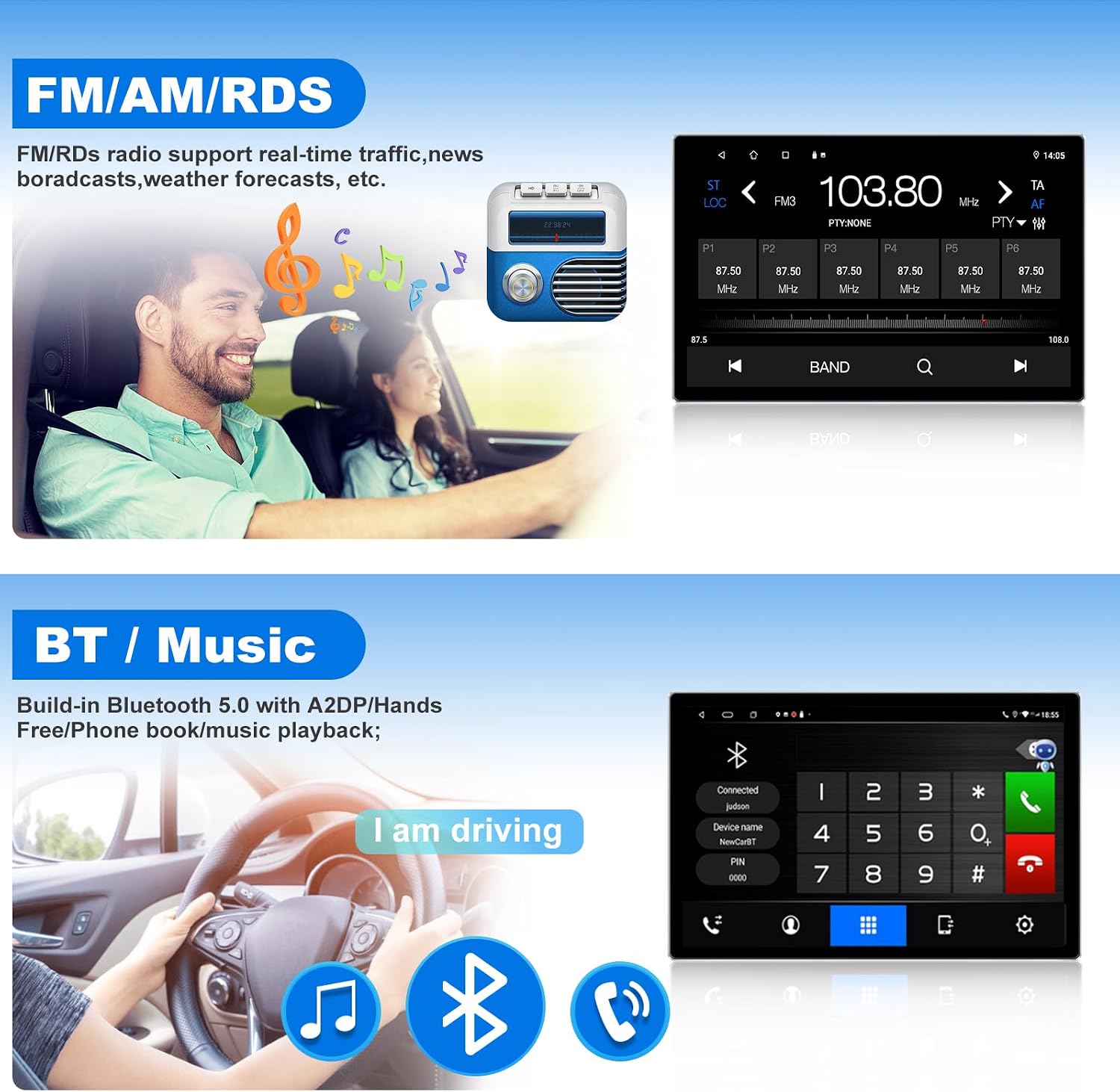 ICM 10 Inch Screen Universal Double Din Wired Wireless Android Auto Carplay Car Player 4+64GB Touchscreen Stereo Navigation...