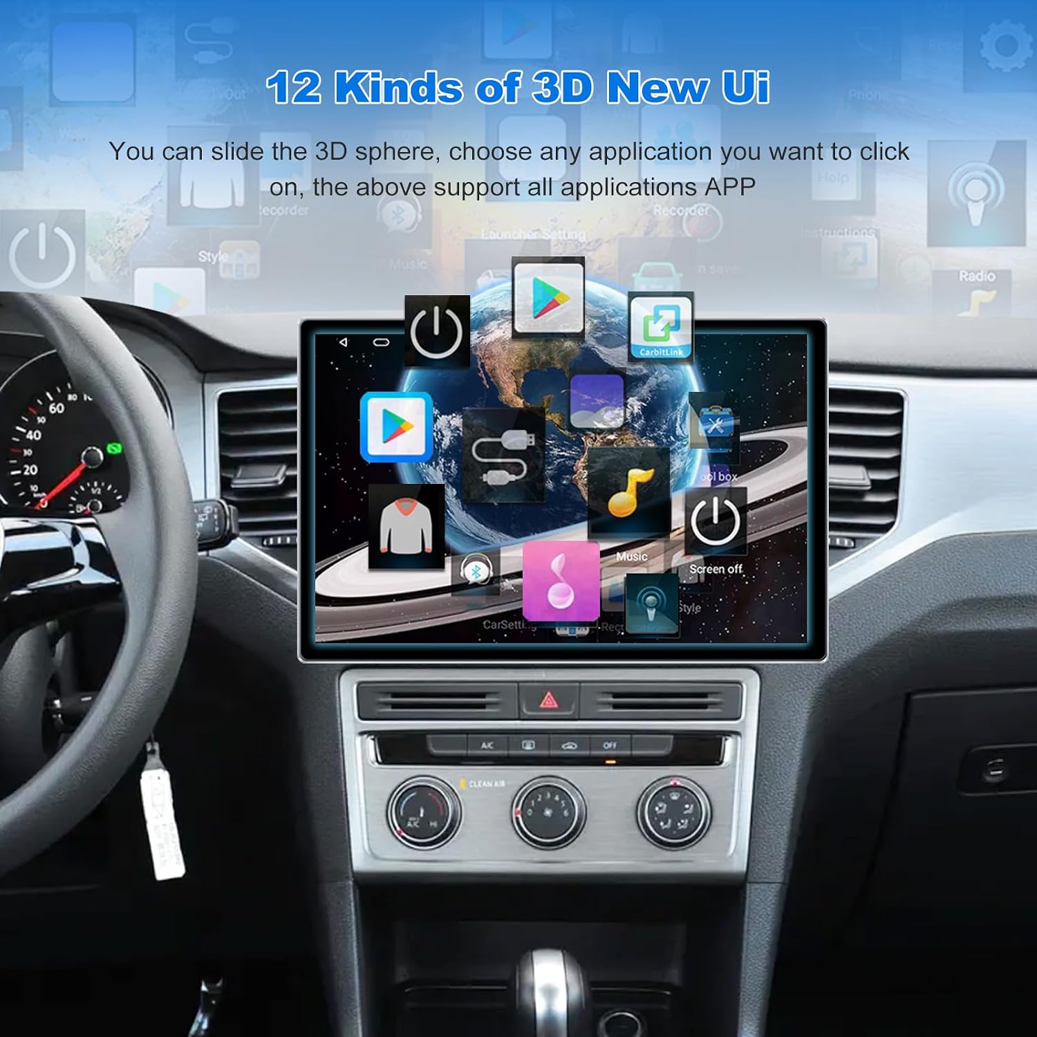 Visual ICM 10 Inch Screen Universal Double Din Wired Wireless Android Auto Carplay Car Player 4+64GB Touchscreen Stereo...