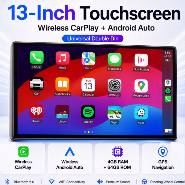 Imagine ICM 13 Inch Screen Universal Double Din Wired Wireless Android Auto Carplay Car Player 4+64GB Touchscreen Stereo...