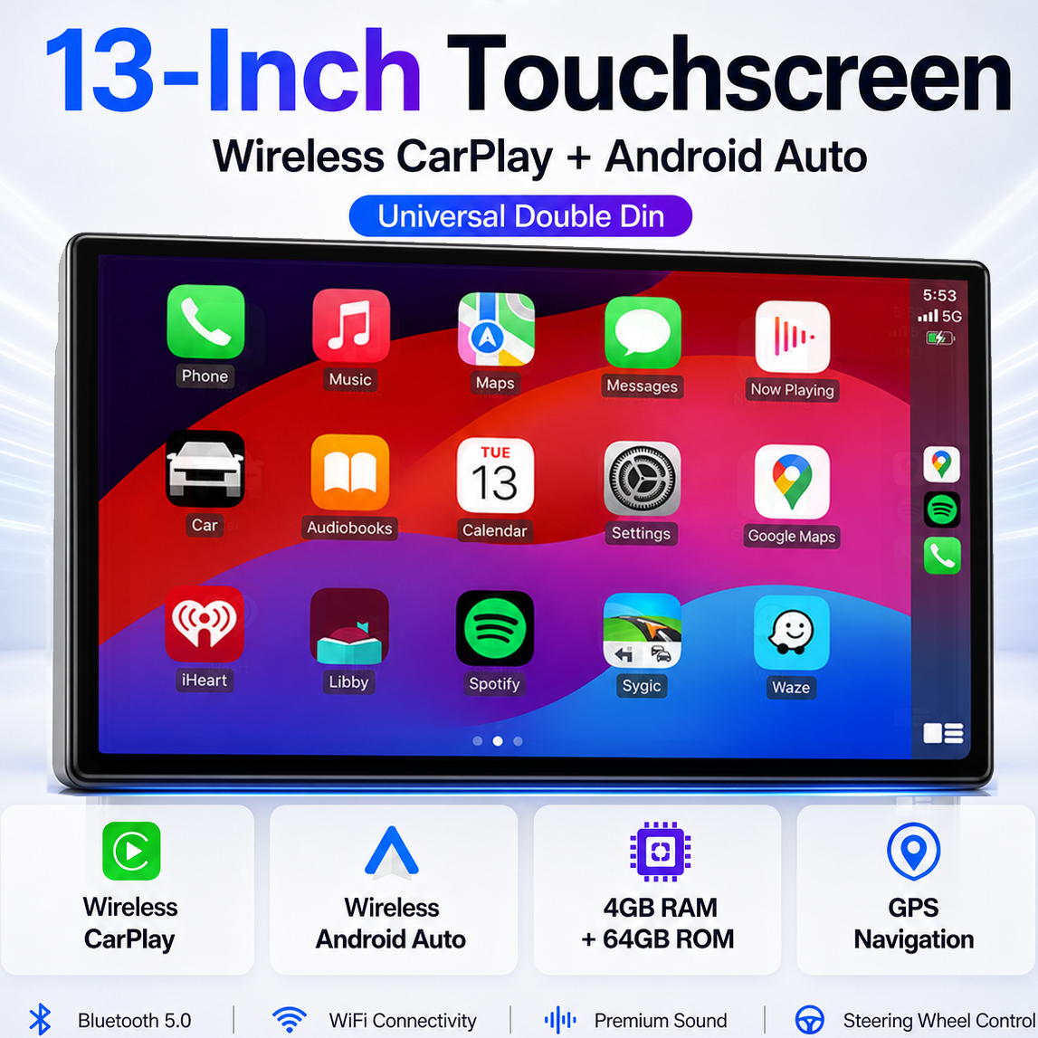 Imagine ICM 13 Inch Screen Universal Double Din Wired Wireless Android Auto Carplay Car Player 4+64GB Touchscreen Stereo...