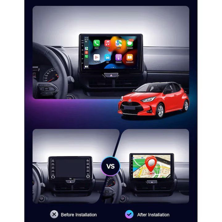 Visual 9″ Car Android Stereo Radio Octa Core With Apple CarPlay & Android Auto For Mazda 2, Toyota Yaris 2020 Onwards...