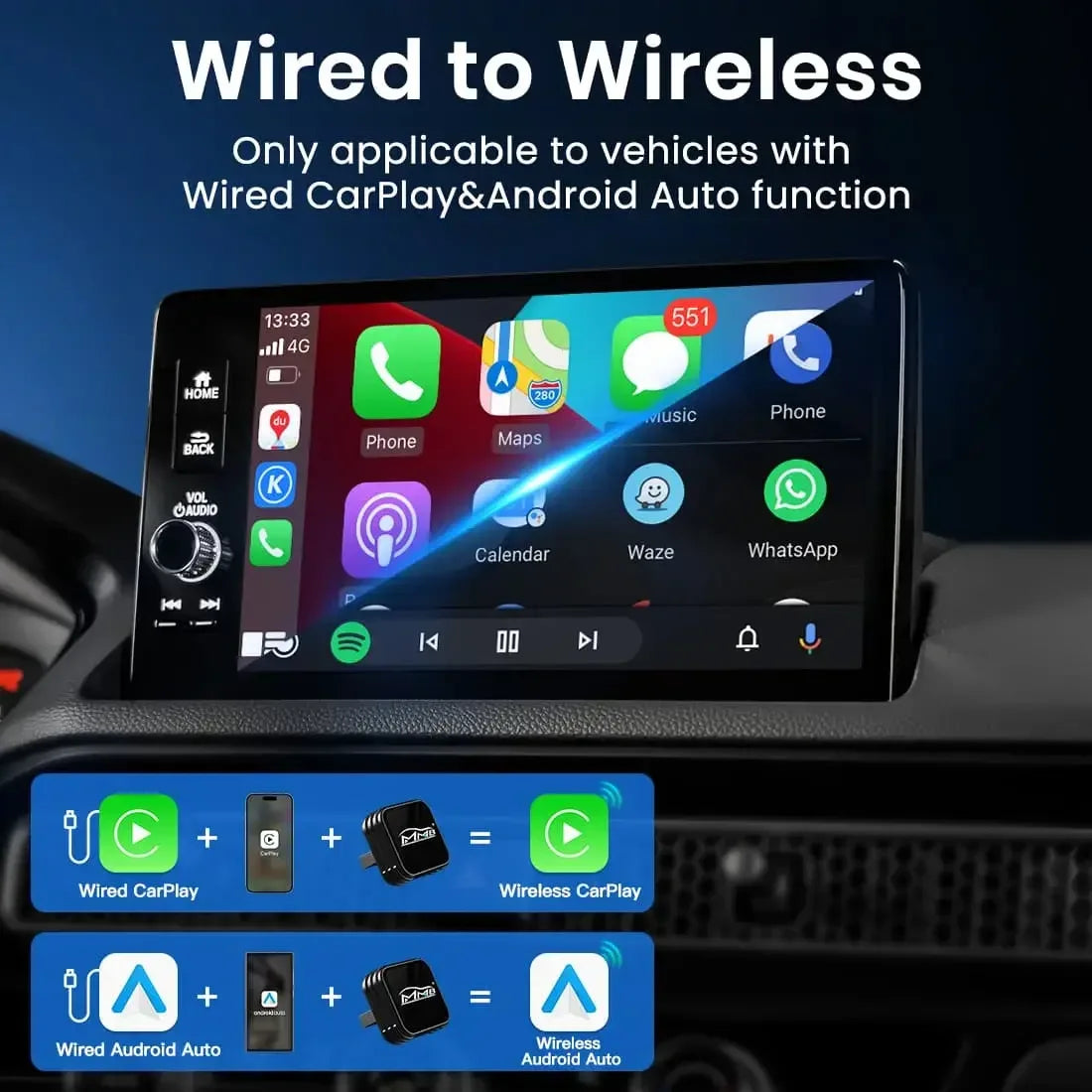 ICM Wired to Wireless Apple Carplay/ Android Auto Mini Adapter Ultra | USB 3.0