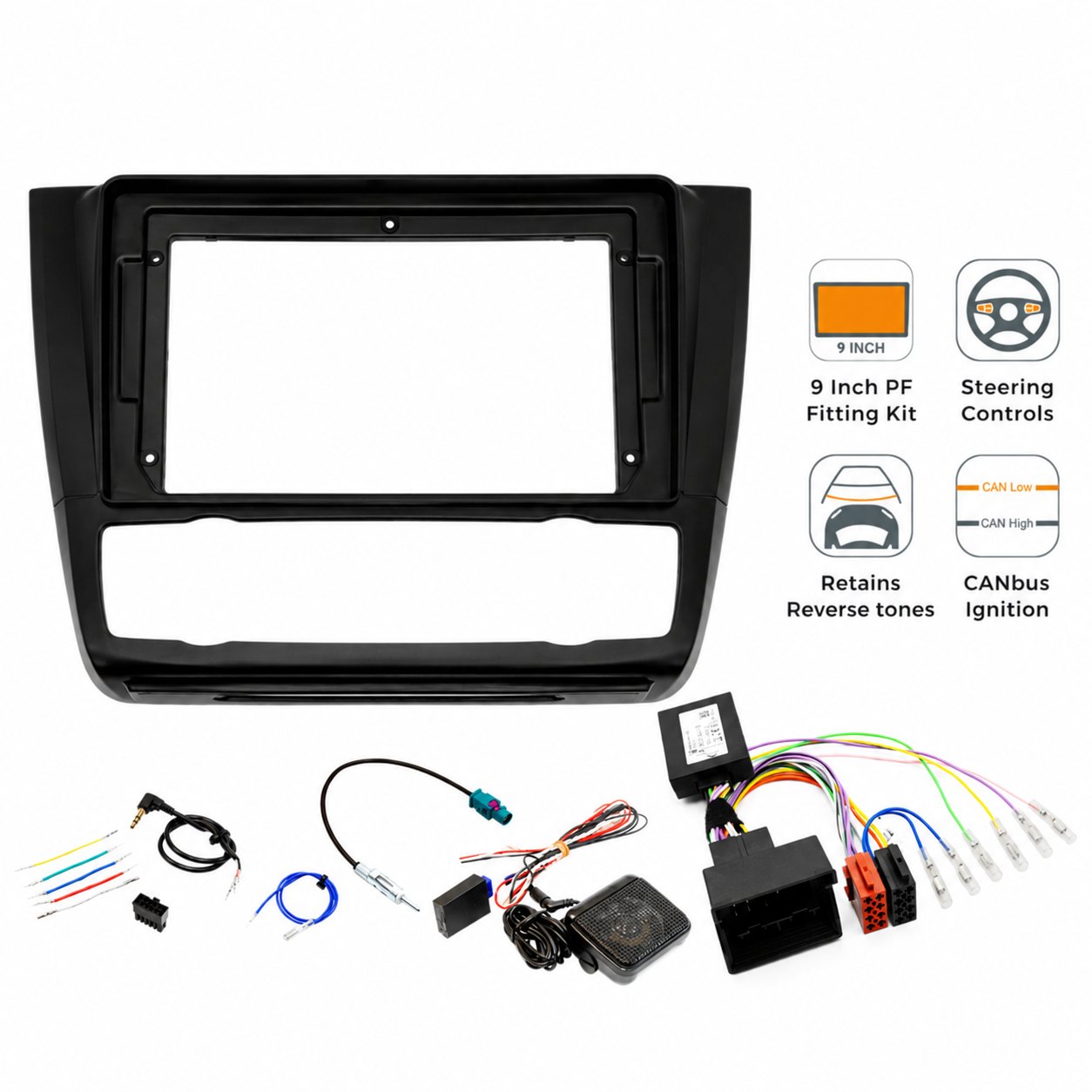 Image 9″ Complete Installation Kit For BMW 1 Series (E81/E82/E87/E88) 2007-2013 SWC/PDC – Auto Air Con, Fitting Accessories...