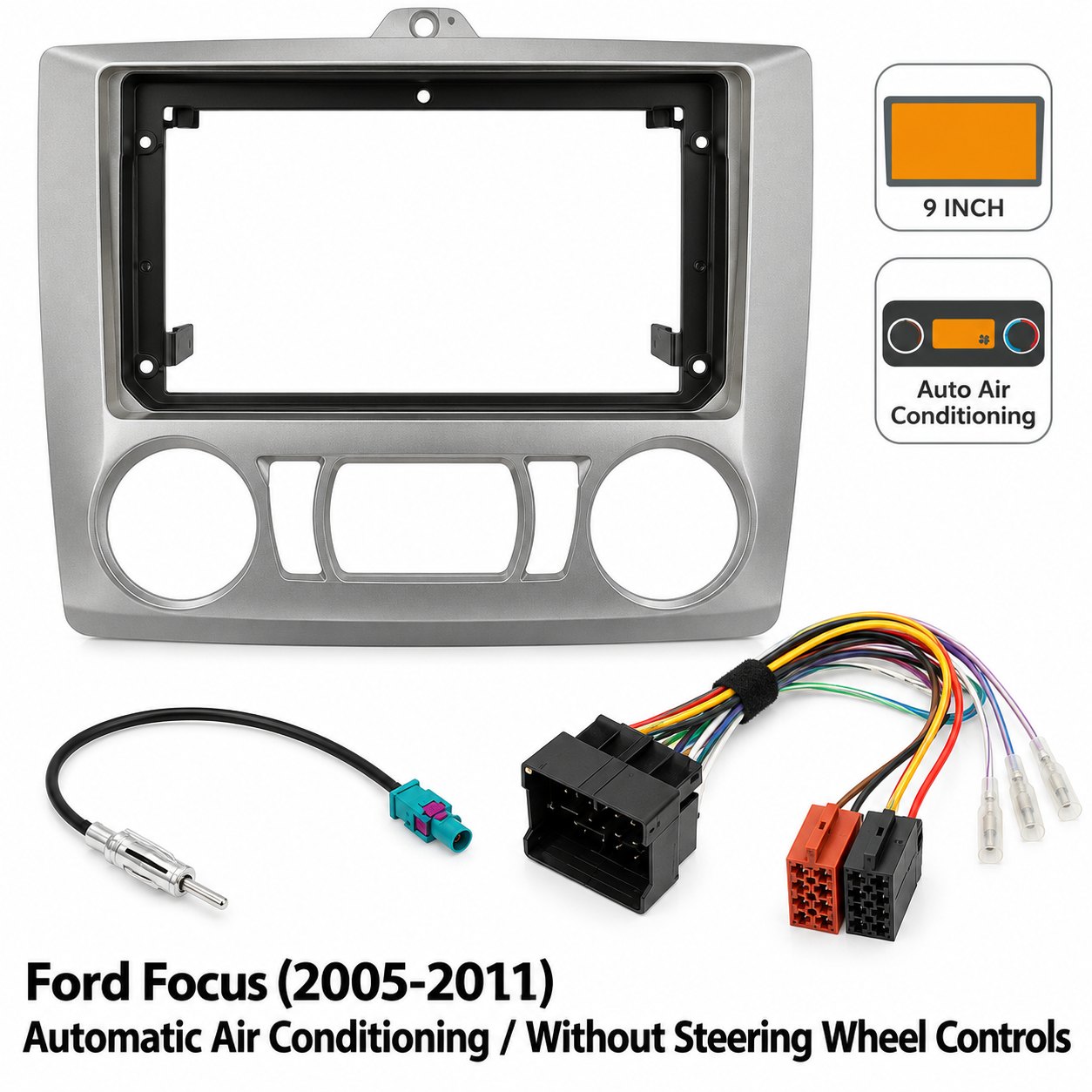 Image 9″ Complete Installation Kit For Ford Focus 2005-2011 Auto Air Con – Without SWC, Fitting Accessories |...