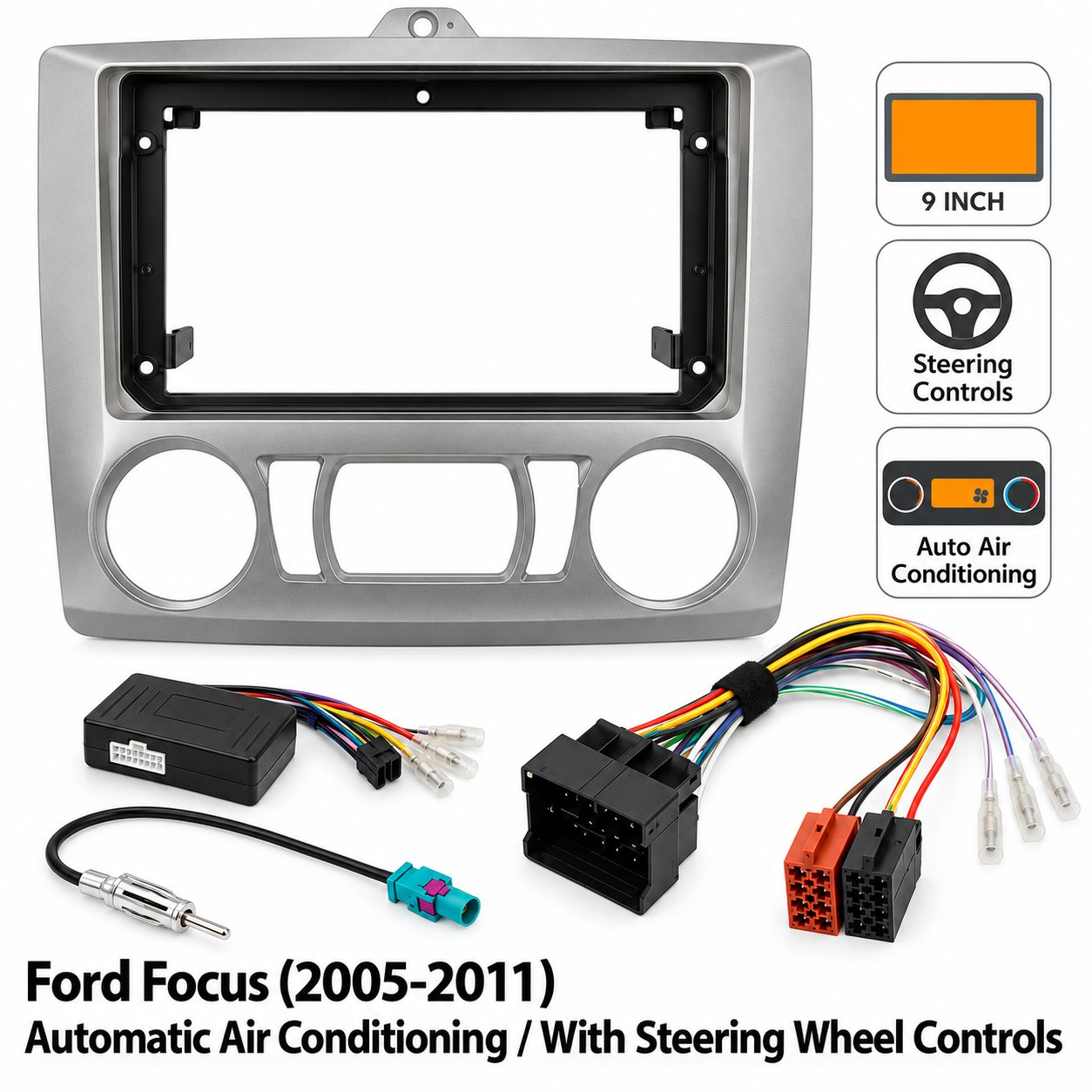 Photo: 9″ Complete Installation Kit For Ford Focus 2005-2011 SWC – Auto Air Con · Fitting Accessories | incarmusic.co.uk