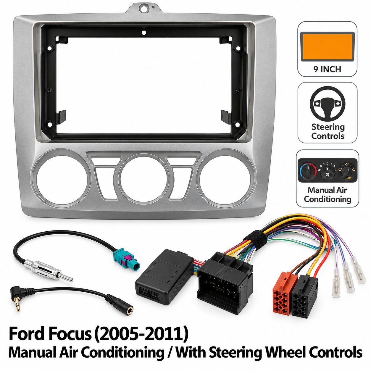 Visual 9″ Complete Installation Kit For Ford Focus 2005-2011 SWC – Manual Air Con (Fitting Accessories) | incarmusic.co.uk