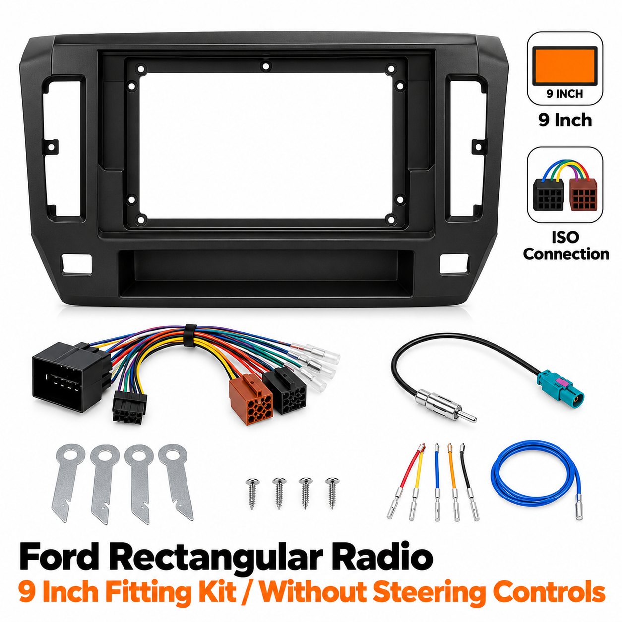 Visual 9″ Complete Installation Kit For Ford Rectangular Radio Models – Without SWC (Fitting Accessories) | incarmusic.co.uk