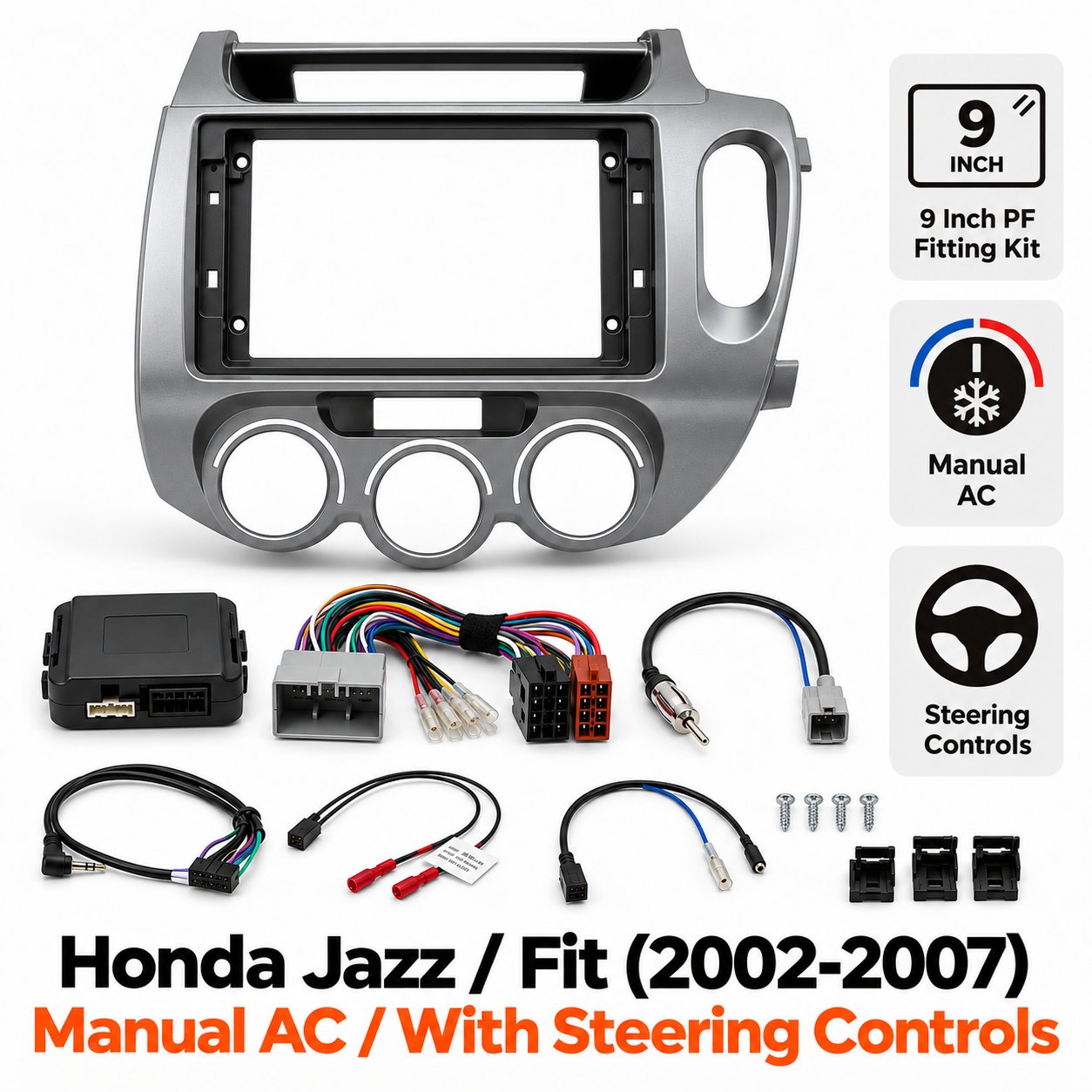 Visual 9″ Complete Installation Kit For Honda Jazz / Fit 2002-2007 Manual AC – With SWC (Fitting Accessories) |...
